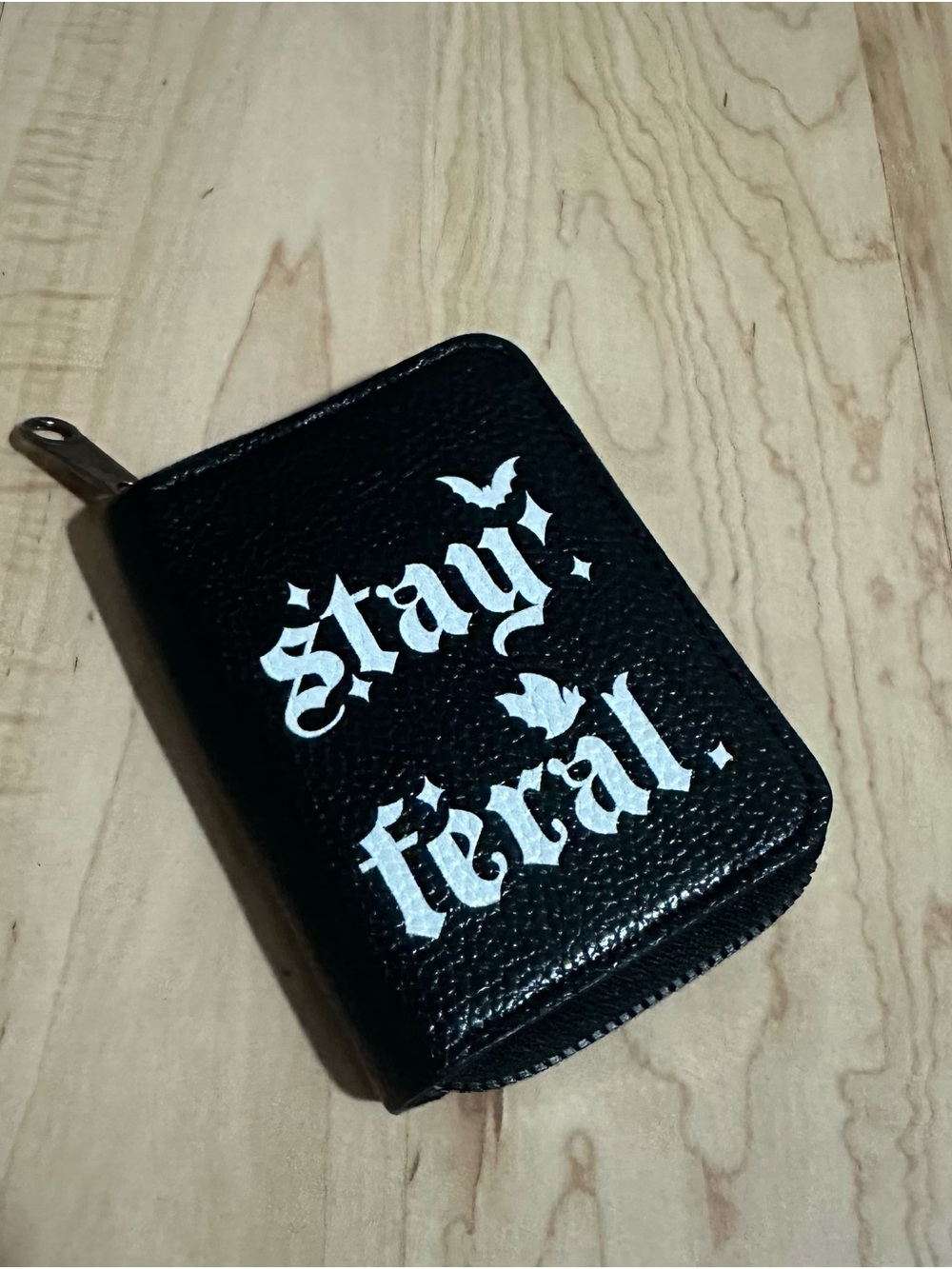 Stay Feral Black Zip Card Wallet